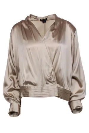 AS by DF - Beige Silk Blend "Crema" Blouse w/ Padded Shoulders Sz L