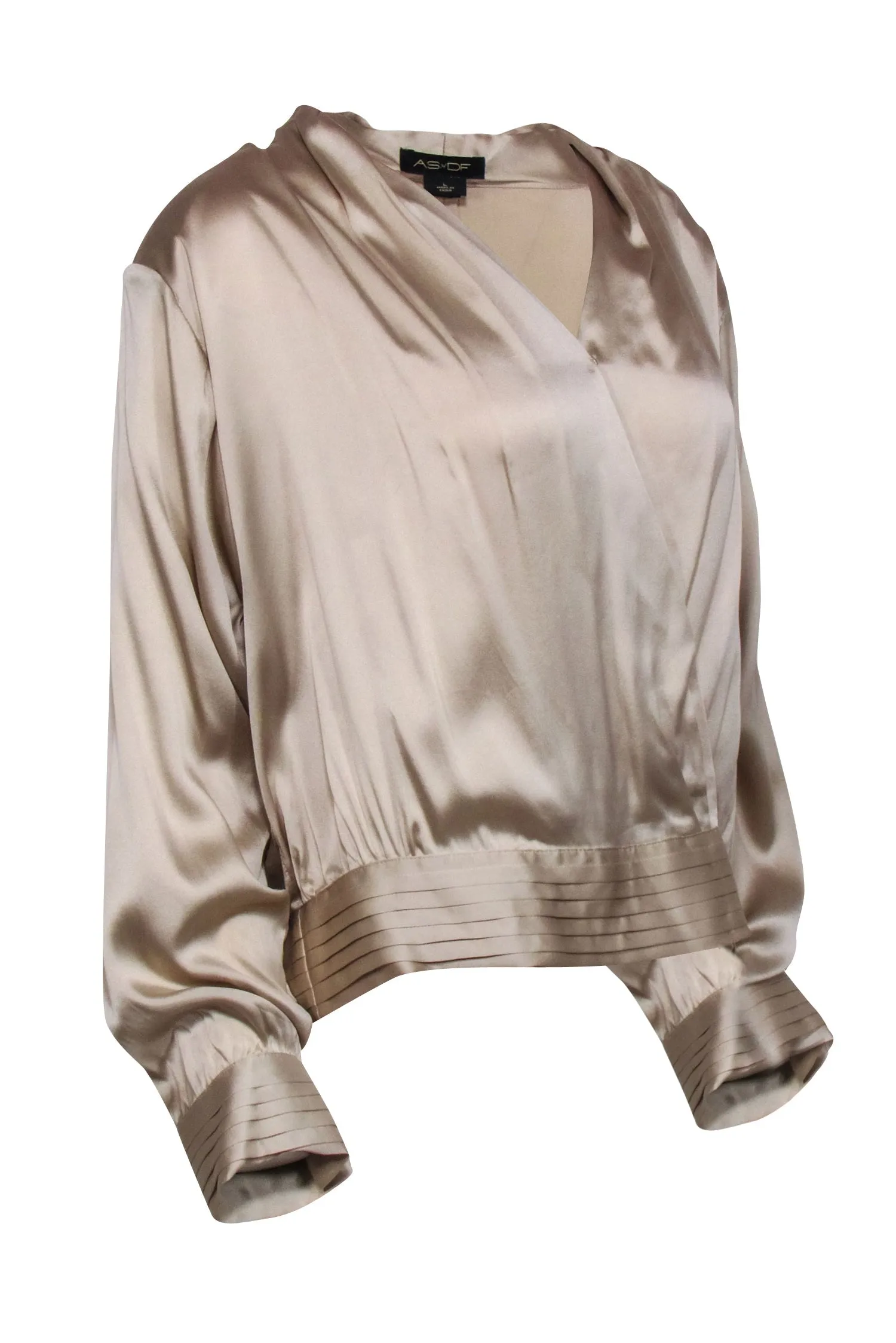 AS by DF - Beige Silk Blend "Crema" Blouse w/ Padded Shoulders Sz L
