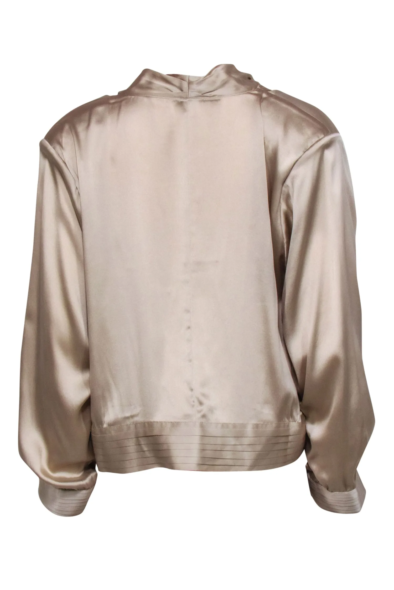 AS by DF - Beige Silk Blend "Crema" Blouse w/ Padded Shoulders Sz L