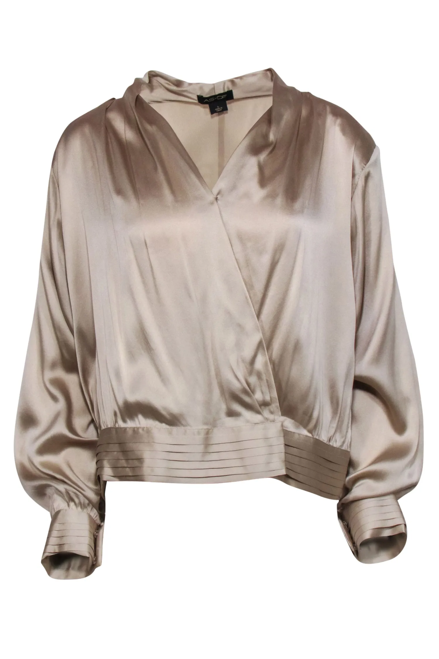 AS by DF - Beige Silk Blend "Crema" Blouse w/ Padded Shoulders Sz L