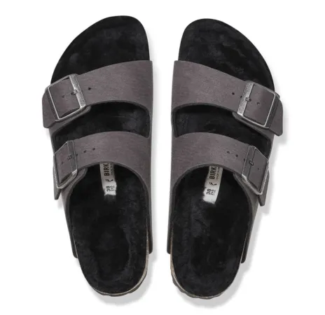 Birkenstock Arizona Shearling Sandals- Desert Dust Black