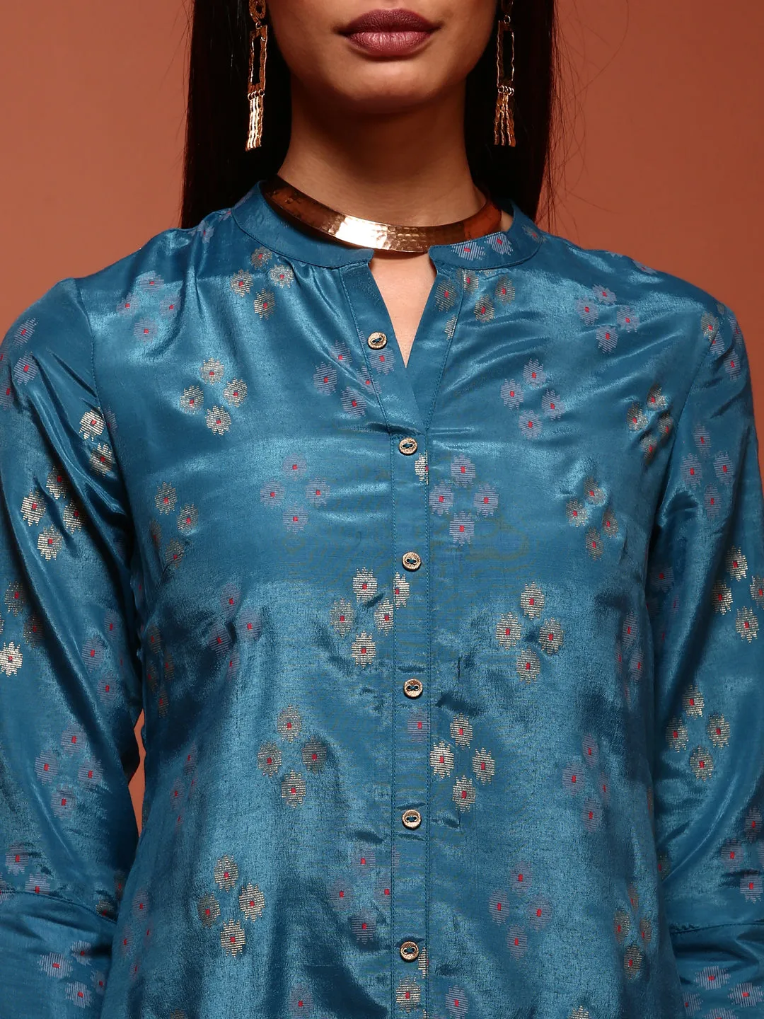 Blue Asymmetric Printed Kurta