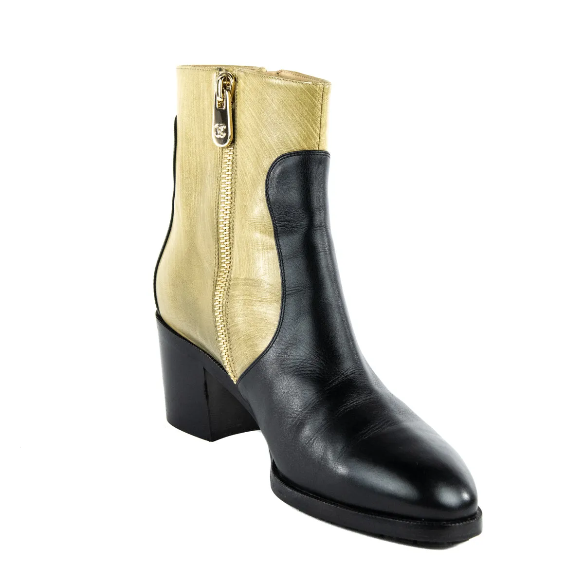 Chanel Black & Beige CC Ankle Boots Size US 12 | EU 42