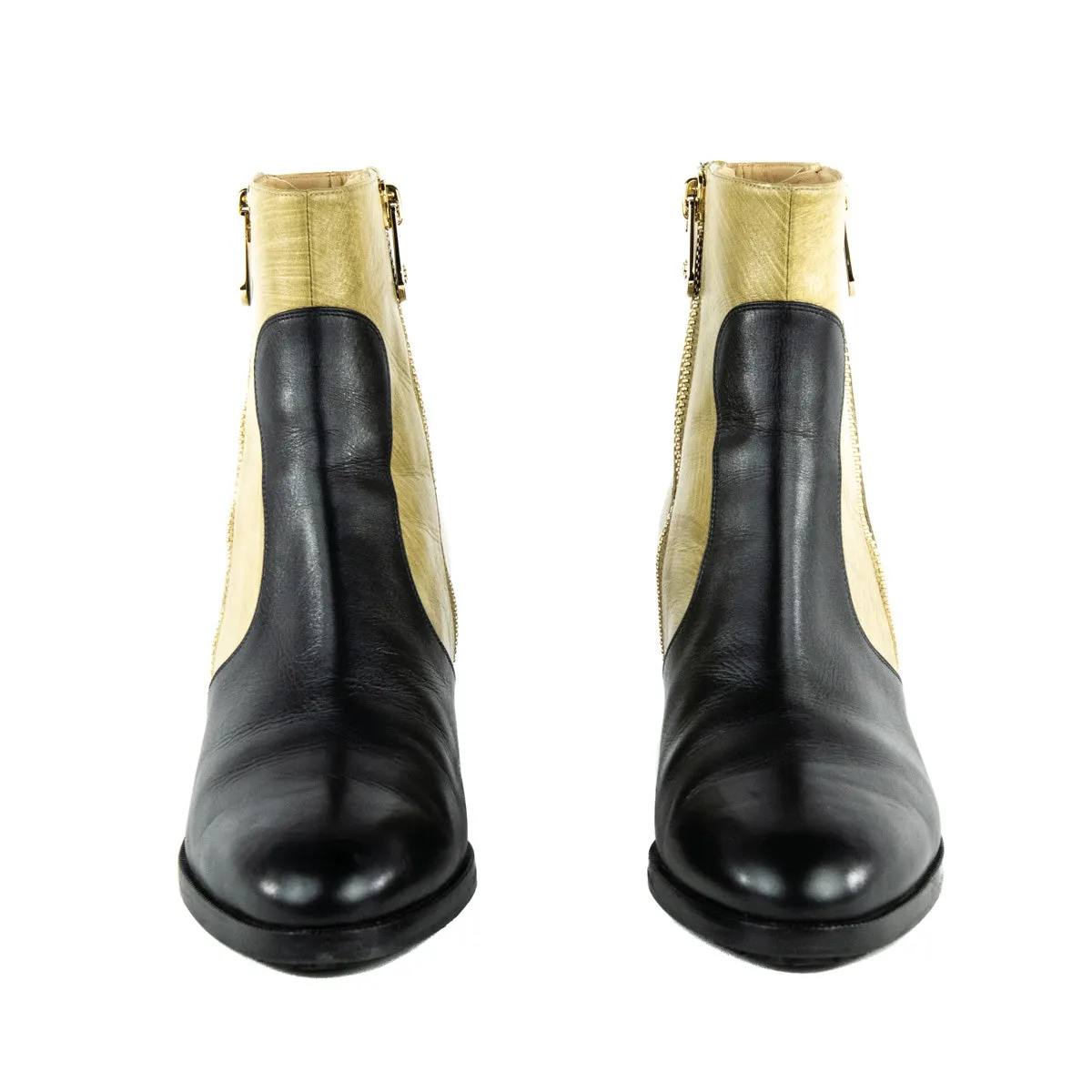 Chanel Black & Beige CC Ankle Boots Size US 12 | EU 42