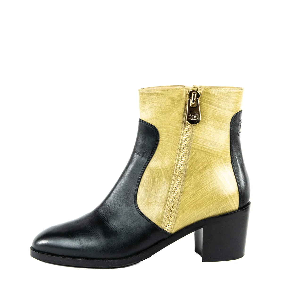 Chanel Black & Beige CC Ankle Boots Size US 12 | EU 42