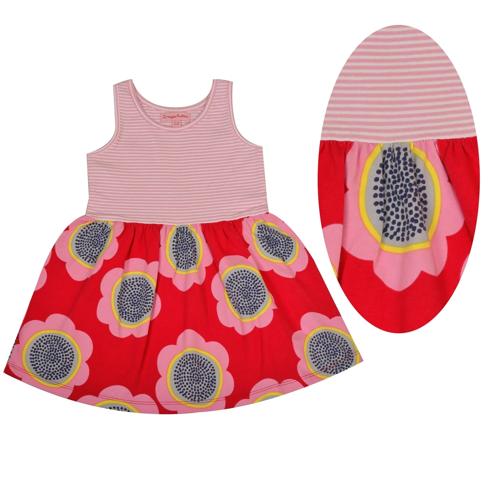 CrayonFlakes Kids Wear for Girls 100% Cotton Sleeveless Frock Printed Dress