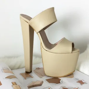 Cream Bold Strap Platform Heel Mules