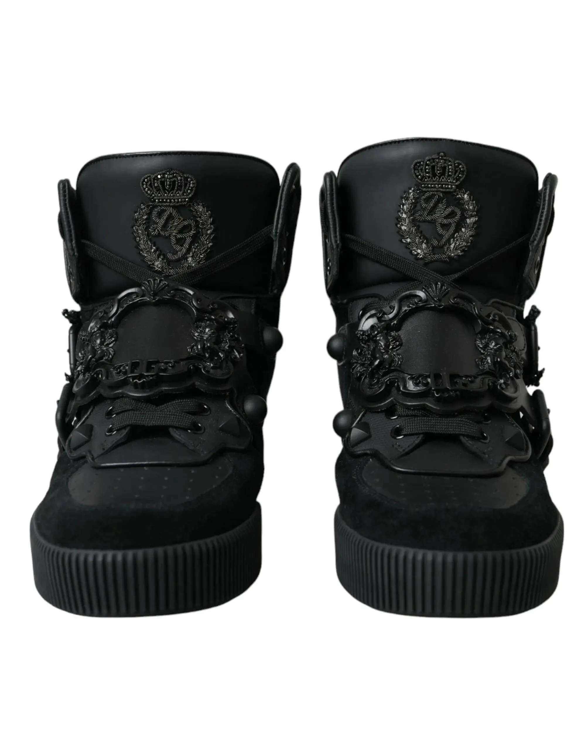 Dolce & Gabbana Baroque Buckle Hi-top Sneakers in Black Leather