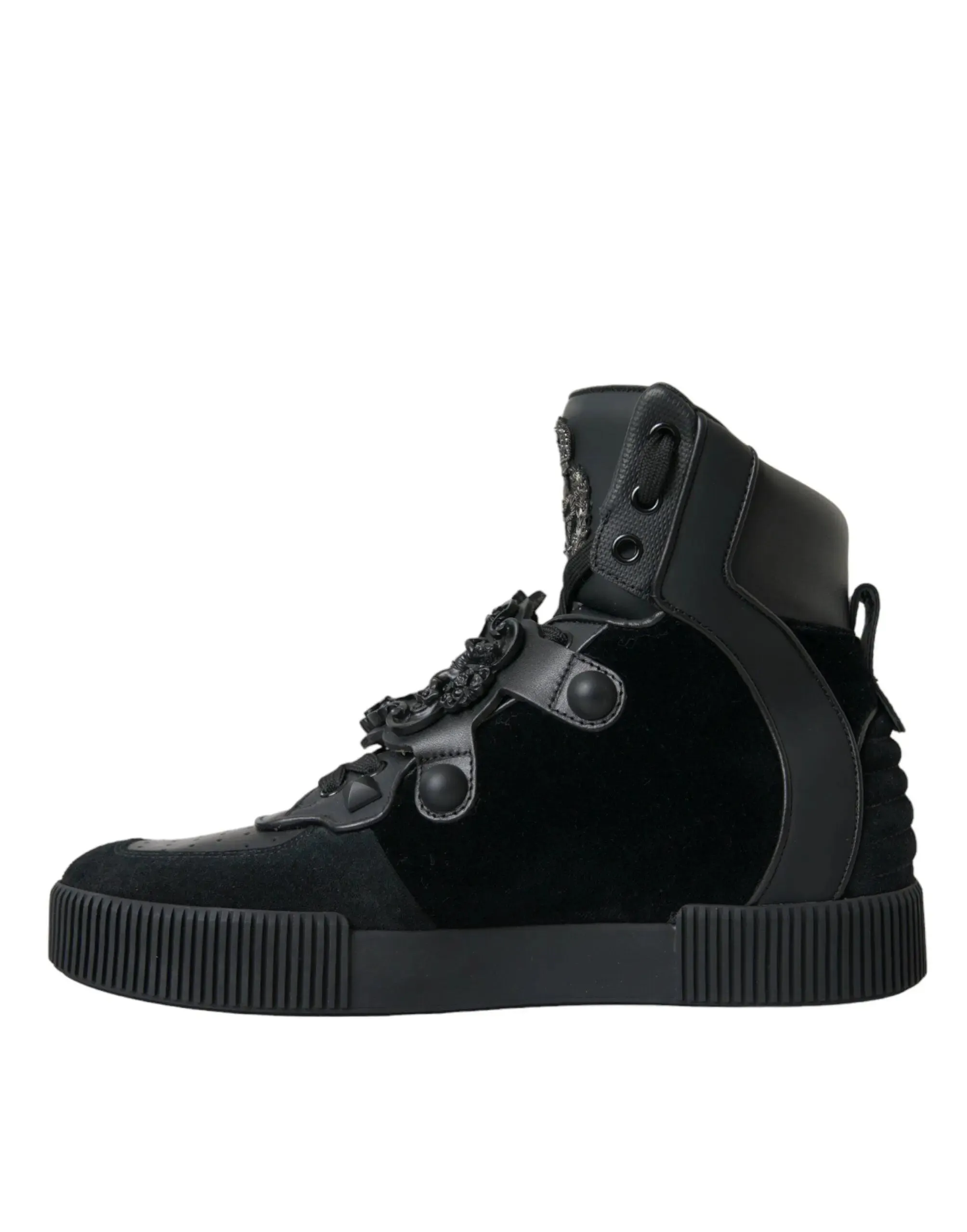 Dolce & Gabbana Baroque Buckle Hi-top Sneakers in Black Leather