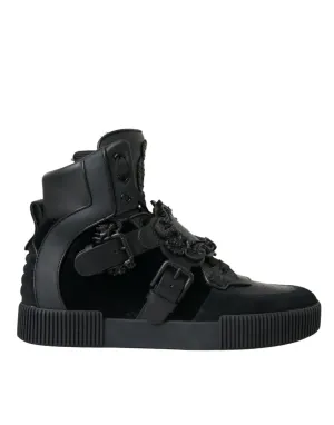 Dolce & Gabbana Baroque Buckle Hi-top Sneakers in Black Leather