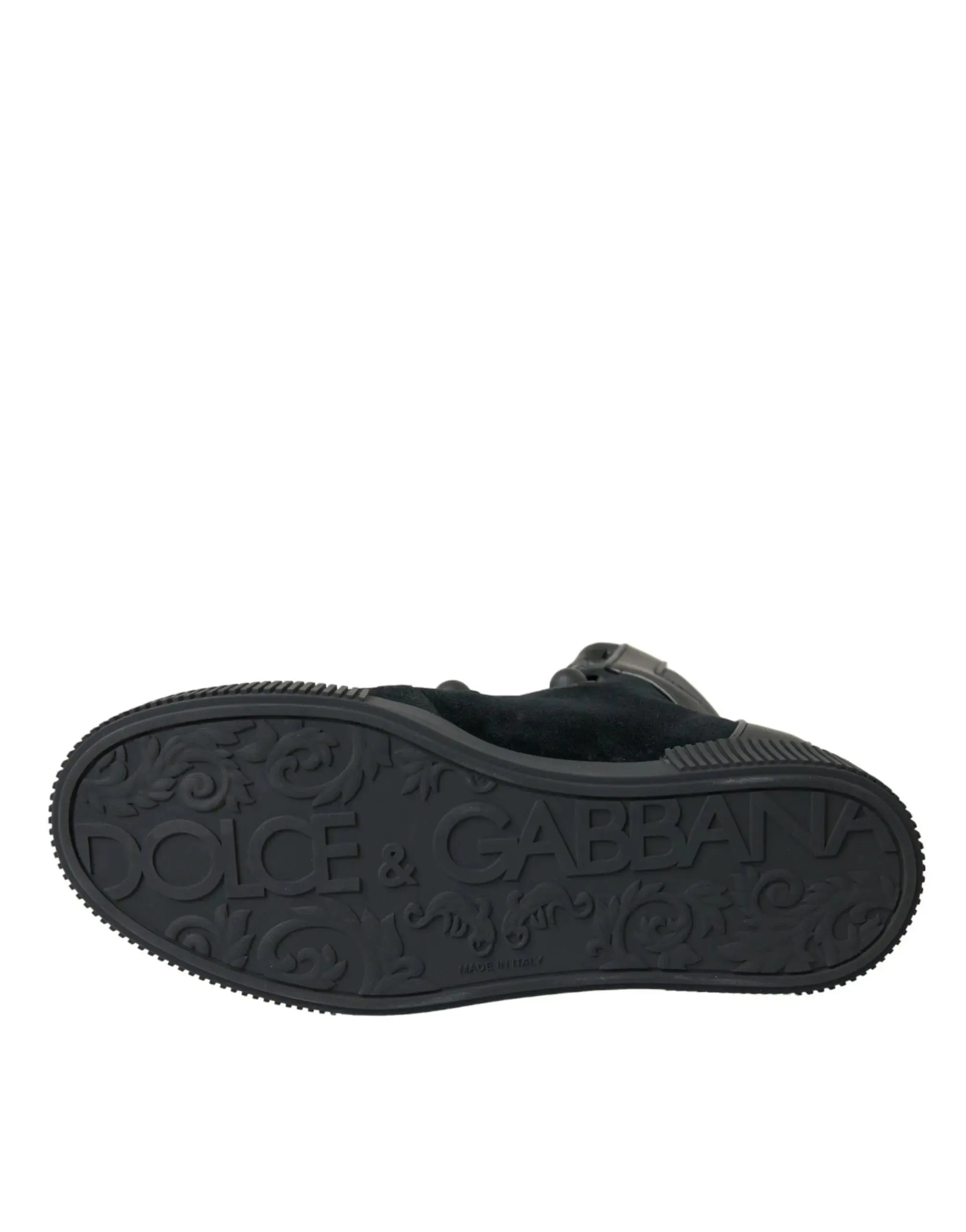 Dolce & Gabbana Baroque Buckle Hi-top Sneakers in Black Leather