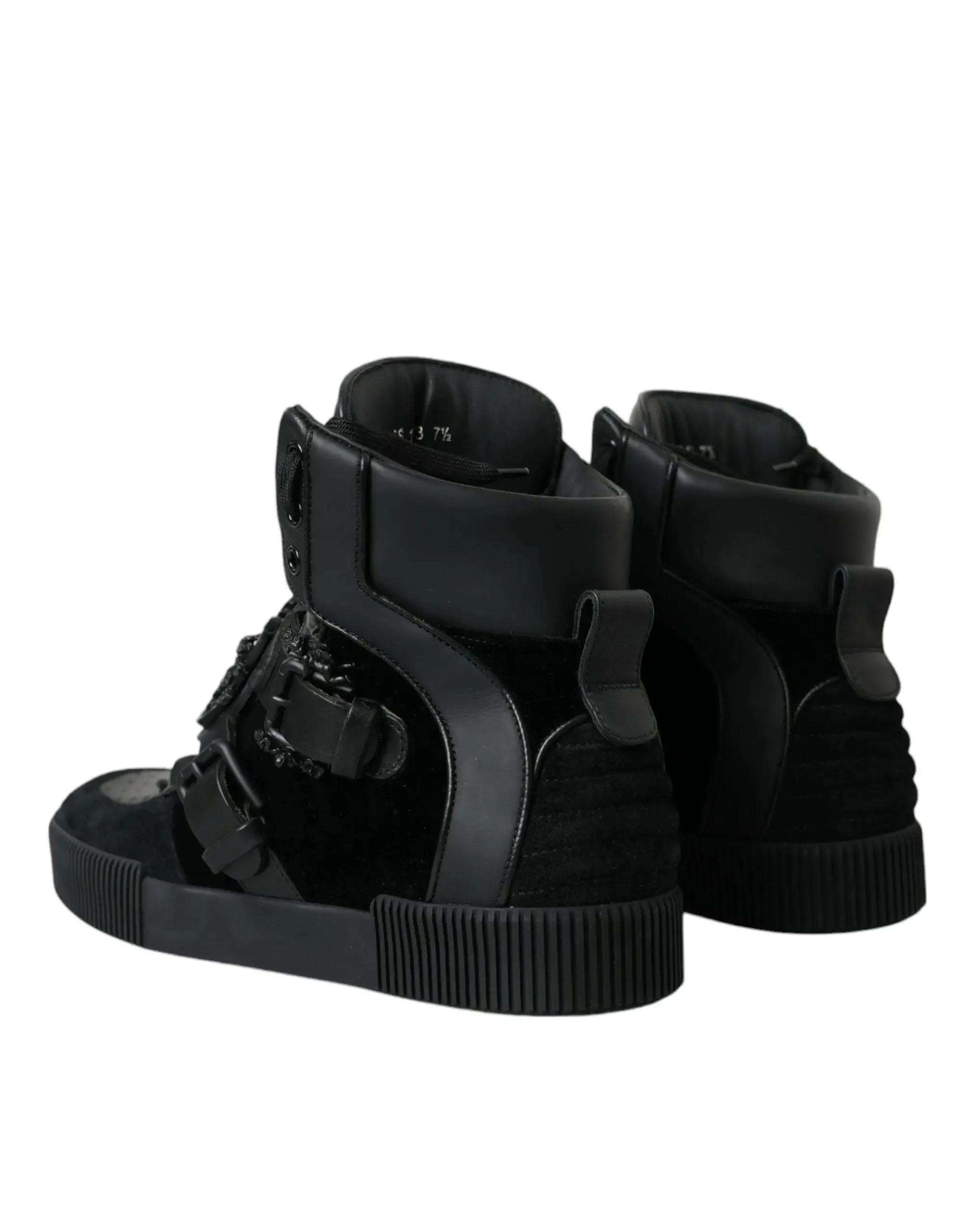 Dolce & Gabbana Baroque Buckle Hi-top Sneakers in Black Leather