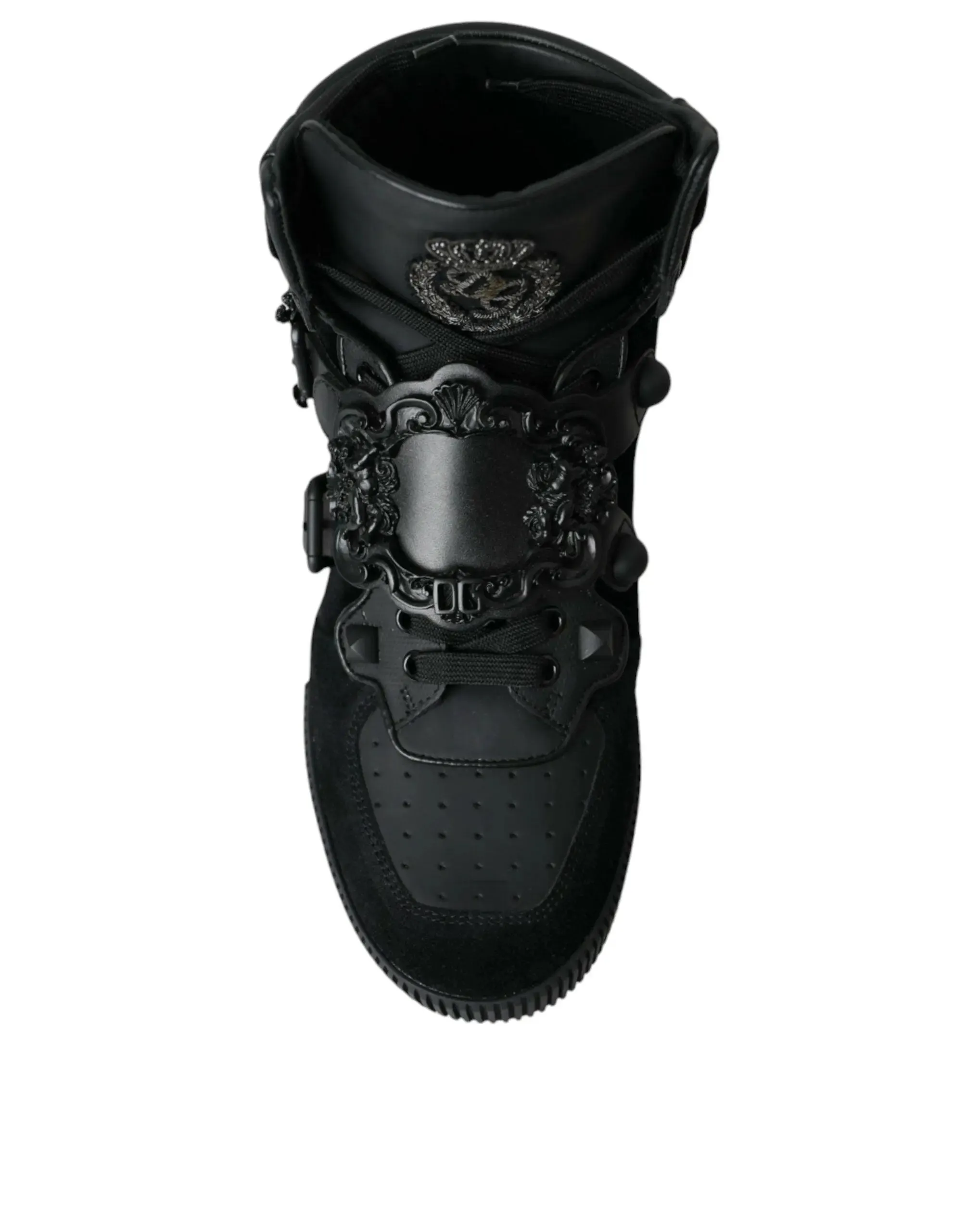 Dolce & Gabbana Baroque Buckle Hi-top Sneakers in Black Leather