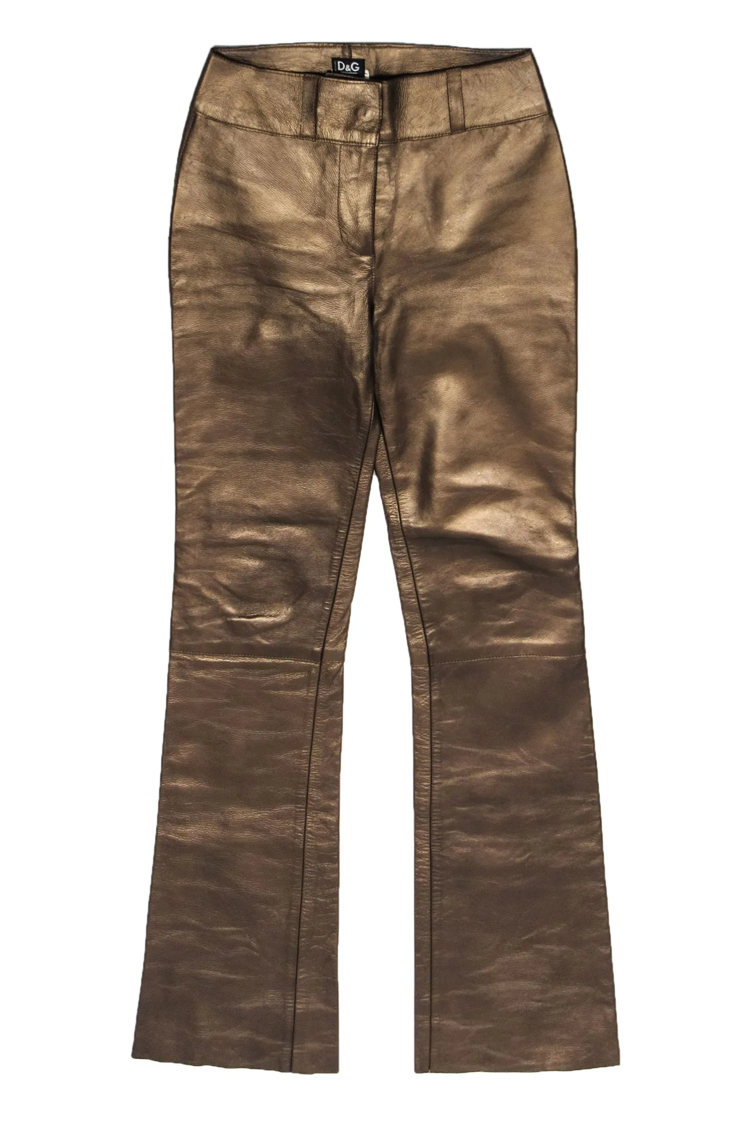 Dolce & Gabbana - Gold Leather Flared Pants Sz 26