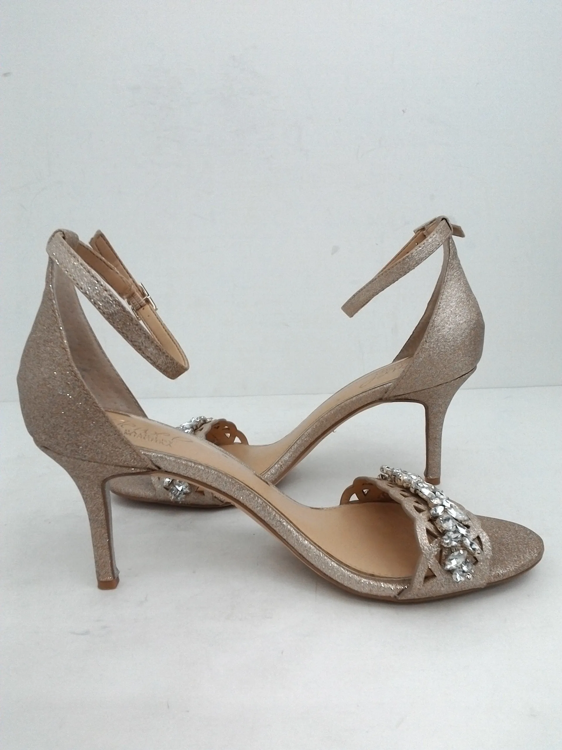 Jewel Badgley Mischka Women's Gold Heel Evening Sandals Size 8.5M