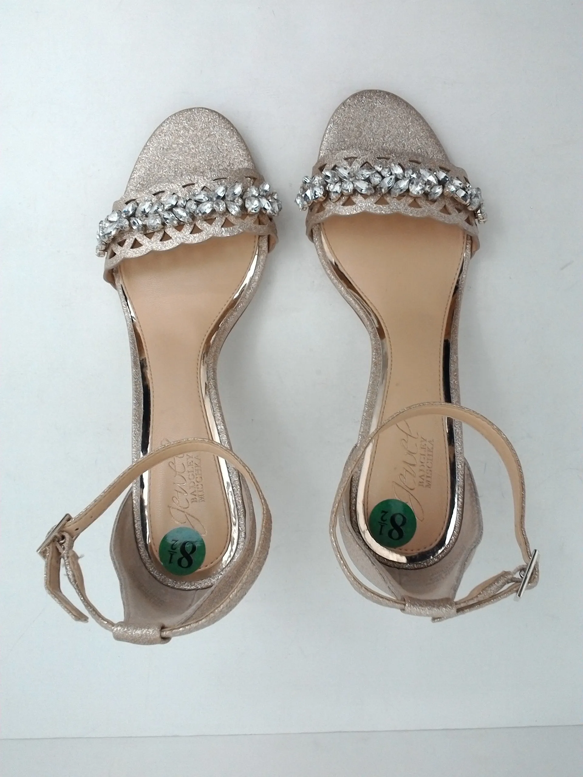 Jewel Badgley Mischka Women's Gold Heel Evening Sandals Size 8.5M