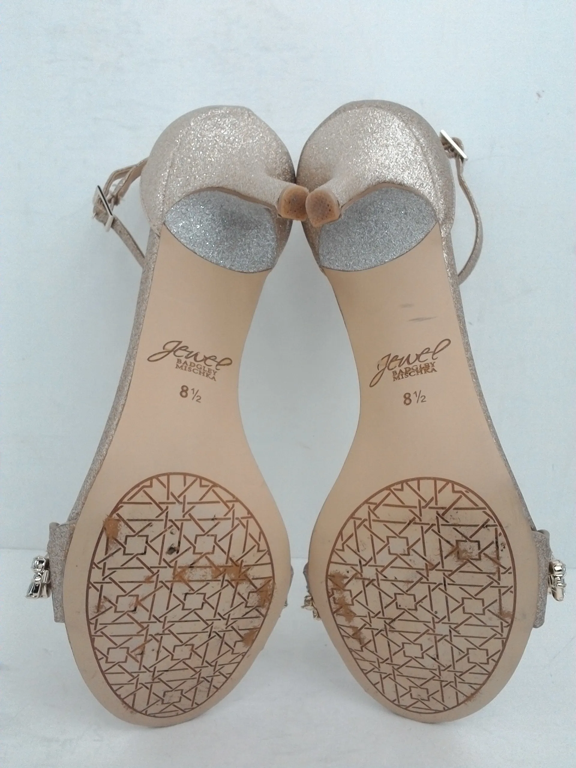 Jewel Badgley Mischka Women's Gold Heel Evening Sandals Size 8.5M