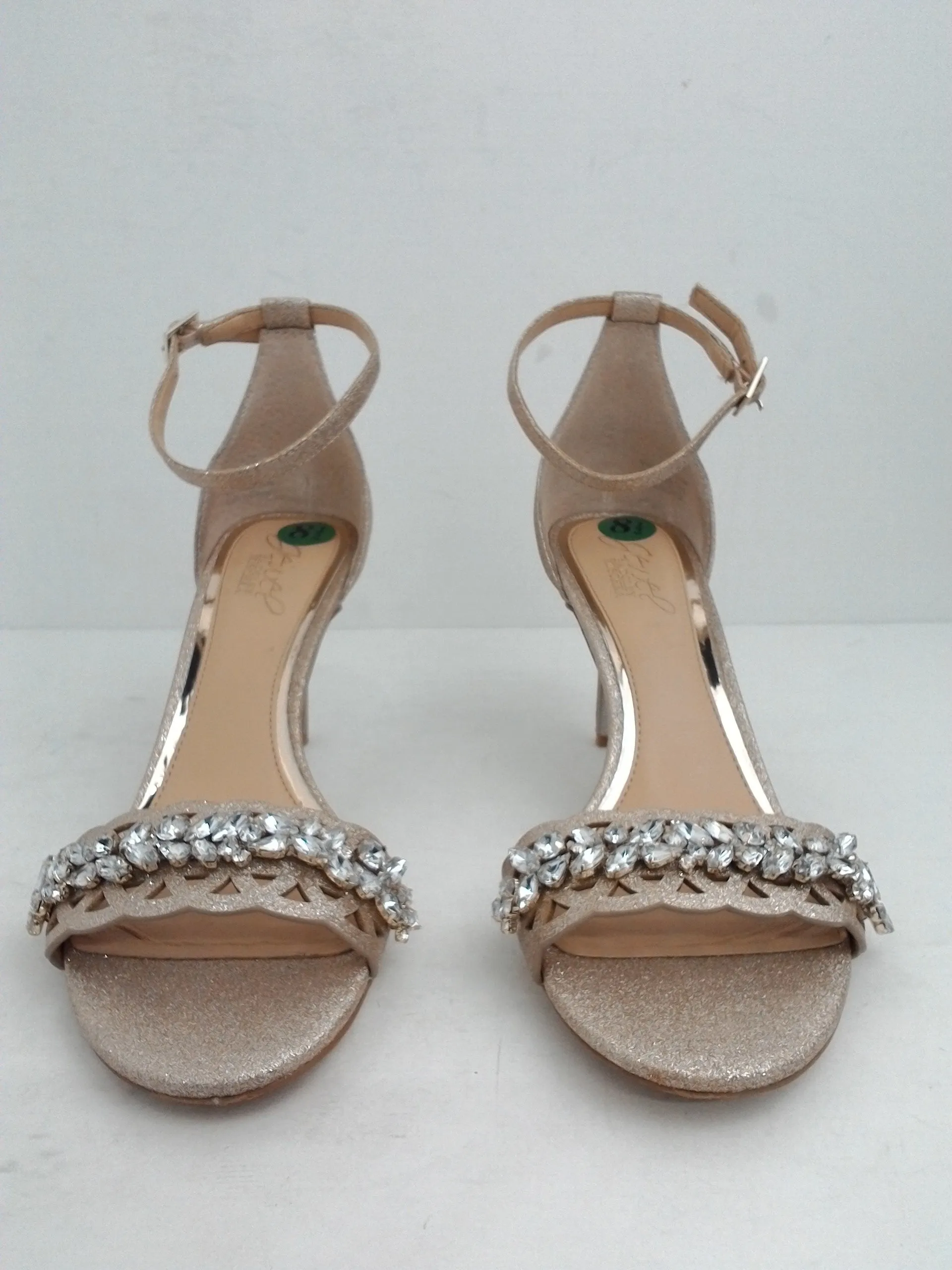 Jewel Badgley Mischka Women's Gold Heel Evening Sandals Size 8.5M