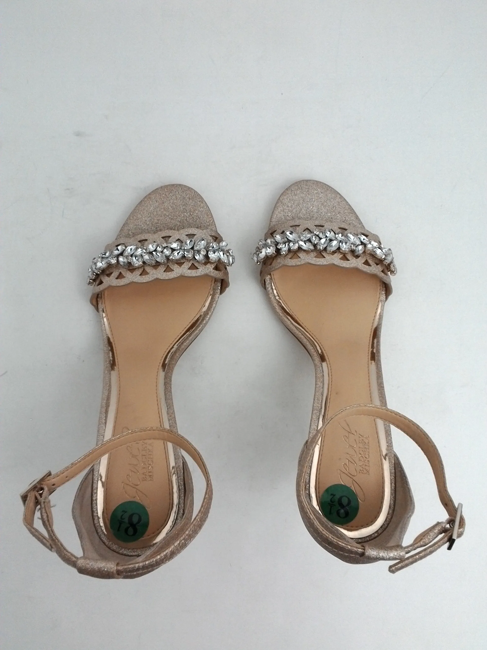 Jewel Badgley Mischka Women's Gold Heel Evening Sandals Size 8.5M