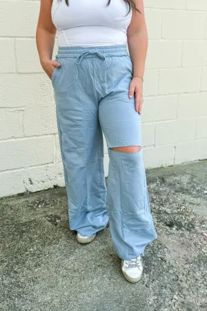Just Laying Around Distressed Lounge Pants, Ash Blue