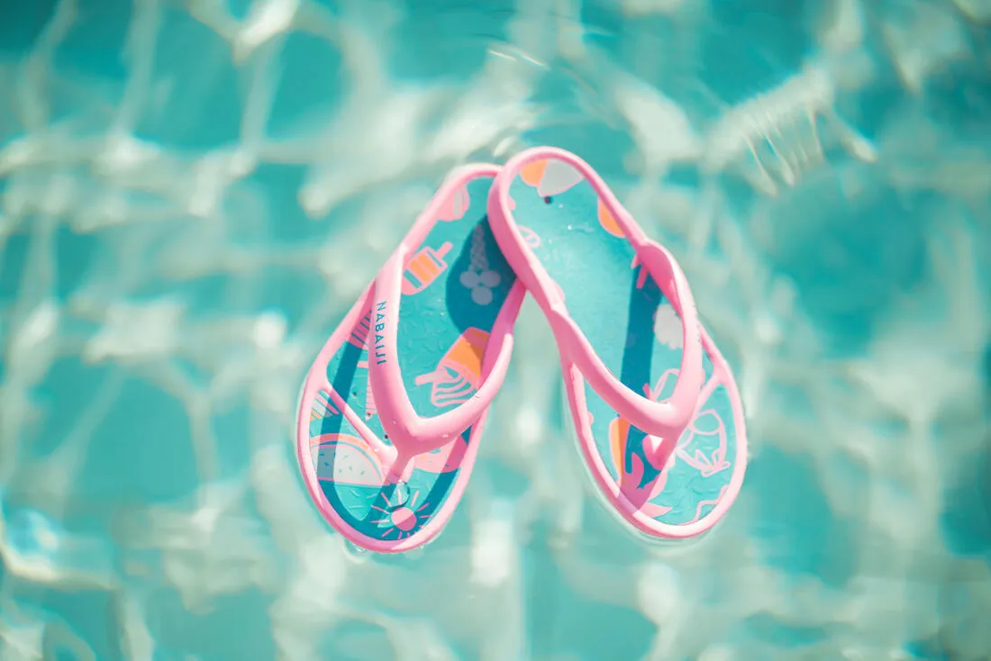 Kids Pool Flip-flops Tonga 500 Print- City Blue