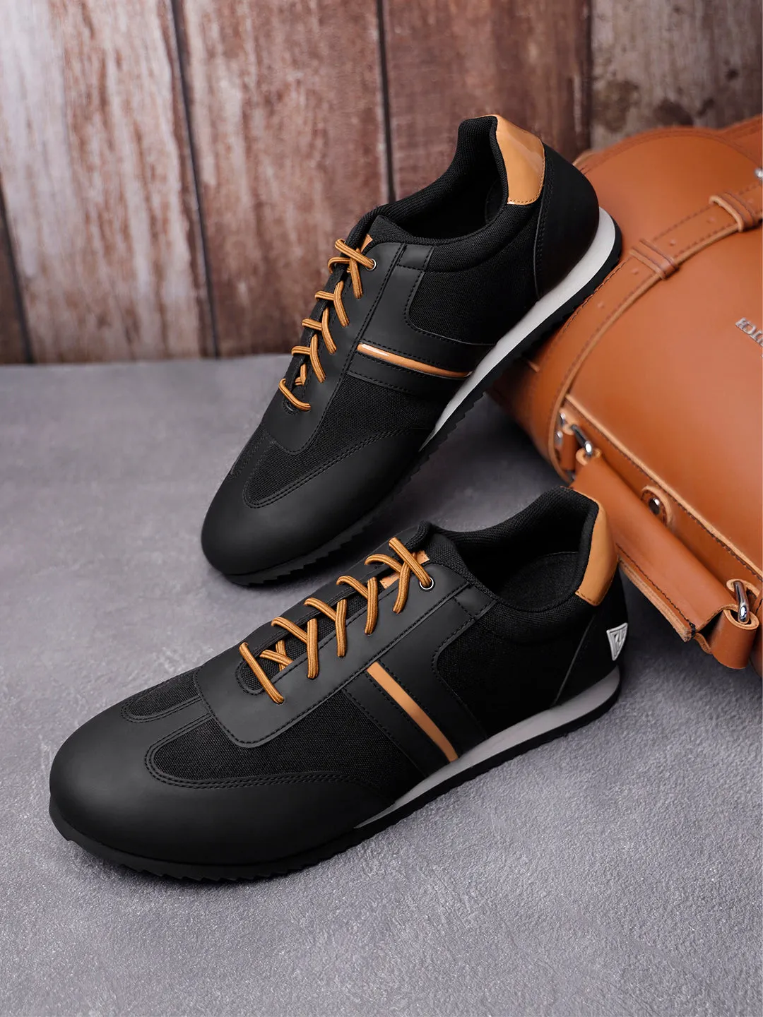 Mustered and Black Sneakers For Men