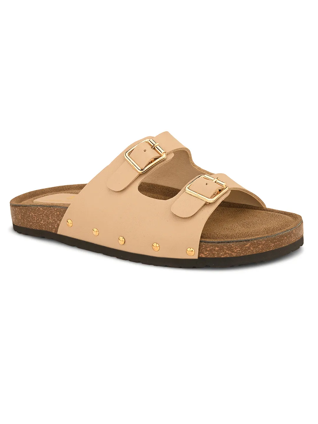 Pelle Albero Beige Faux Leather Slip on Comfortable Flat Slipper For Women