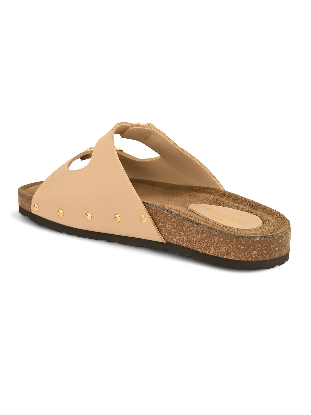 Pelle Albero Beige Faux Leather Slip on Comfortable Flat Slipper For Women