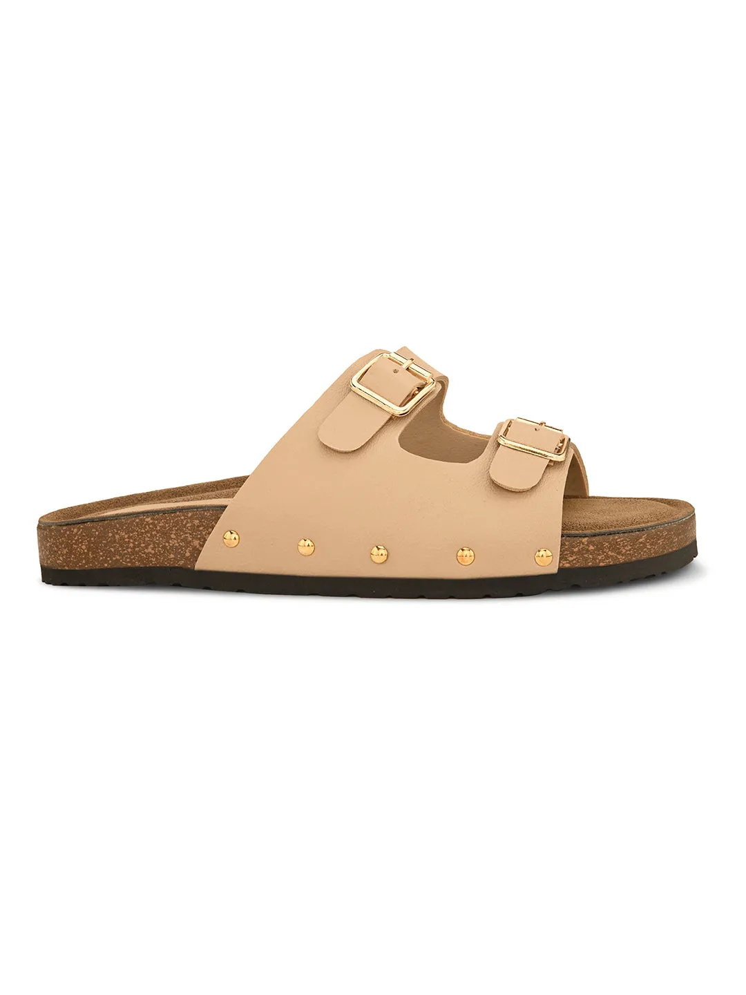 Pelle Albero Beige Faux Leather Slip on Comfortable Flat Slipper For Women