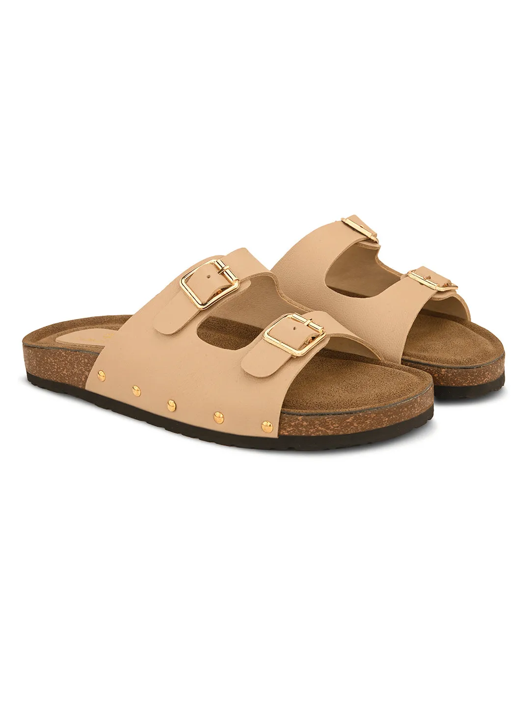 Pelle Albero Beige Faux Leather Slip on Comfortable Flat Slipper For Women