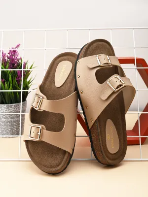 Pelle Albero Beige Faux Leather Slip on Comfortable Flat Slipper For Women