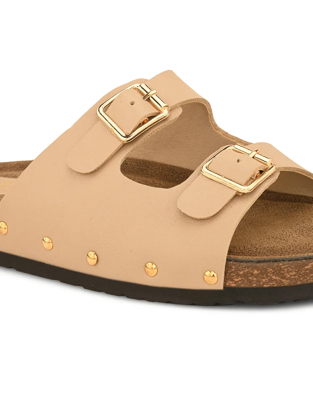 Pelle Albero Beige Faux Leather Slip on Comfortable Flat Slipper For Women