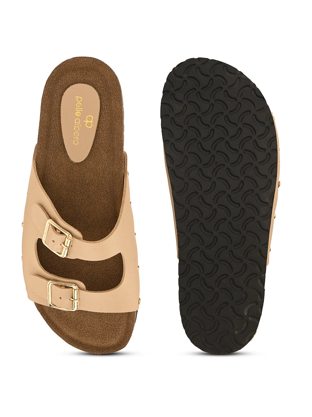 Pelle Albero Beige Faux Leather Slip on Comfortable Flat Slipper For Women