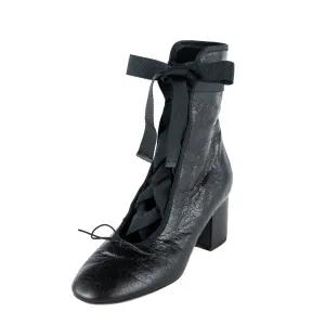 Valentino Black Leather Lace Up Boots Size 7 | 37