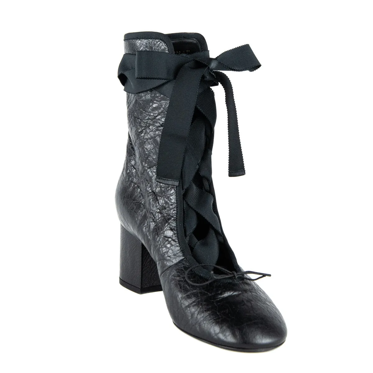 Valentino Black Leather Lace Up Boots Size 7 | 37
