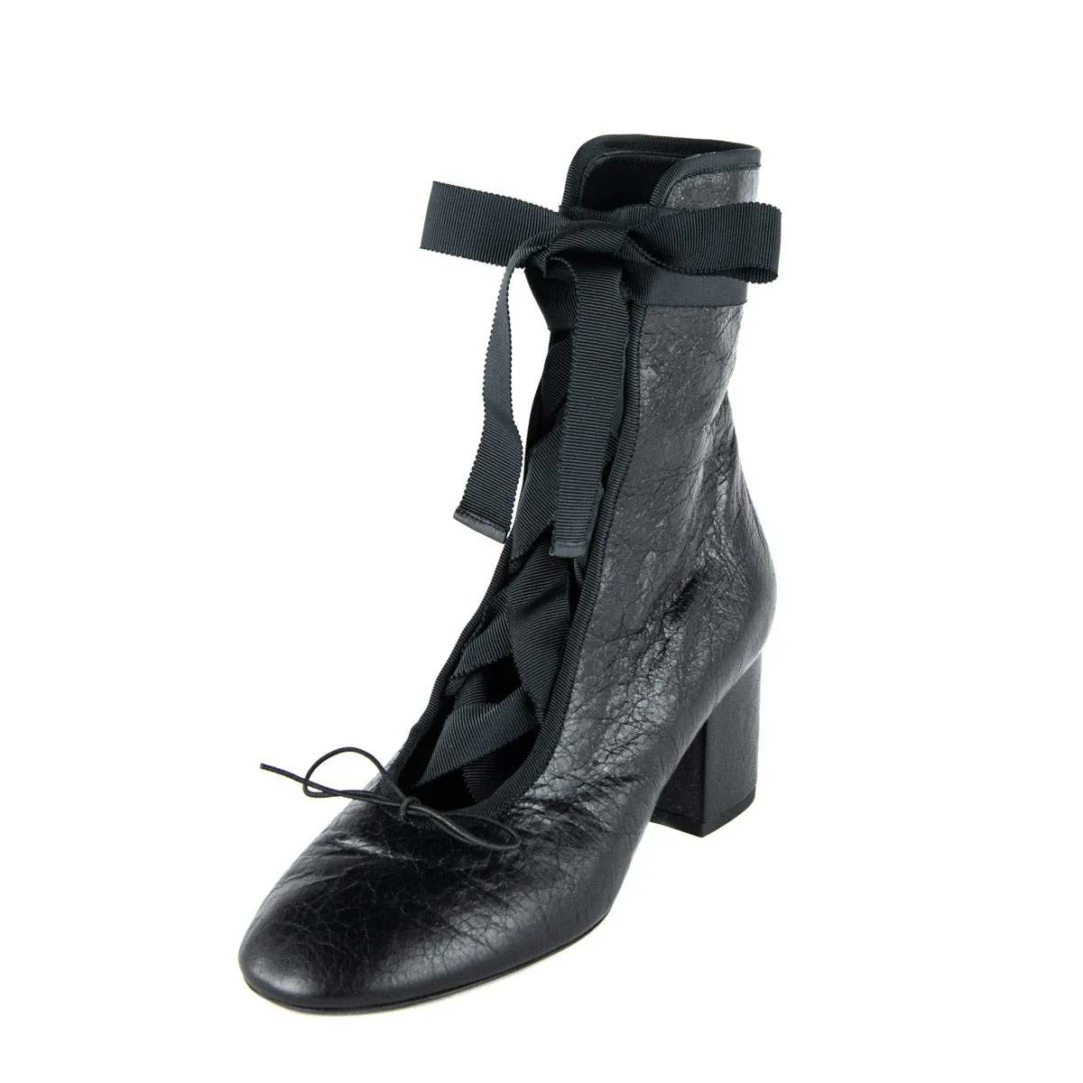 Valentino Black Leather Lace Up Boots Size 7 | 37