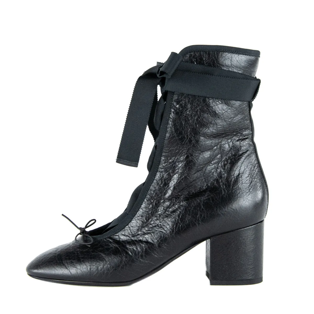 Valentino Black Leather Lace Up Boots Size 7 | 37