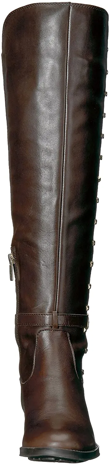 Vince Camuto Pallien Edgy Style Studded Trim Stacked Heel Over The Knee Boots Expresso (7, Expresso)