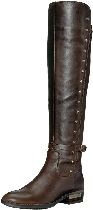 Vince Camuto Pallien Edgy Style Studded Trim Stacked Heel Over The Knee Boots Expresso (7, Expresso)