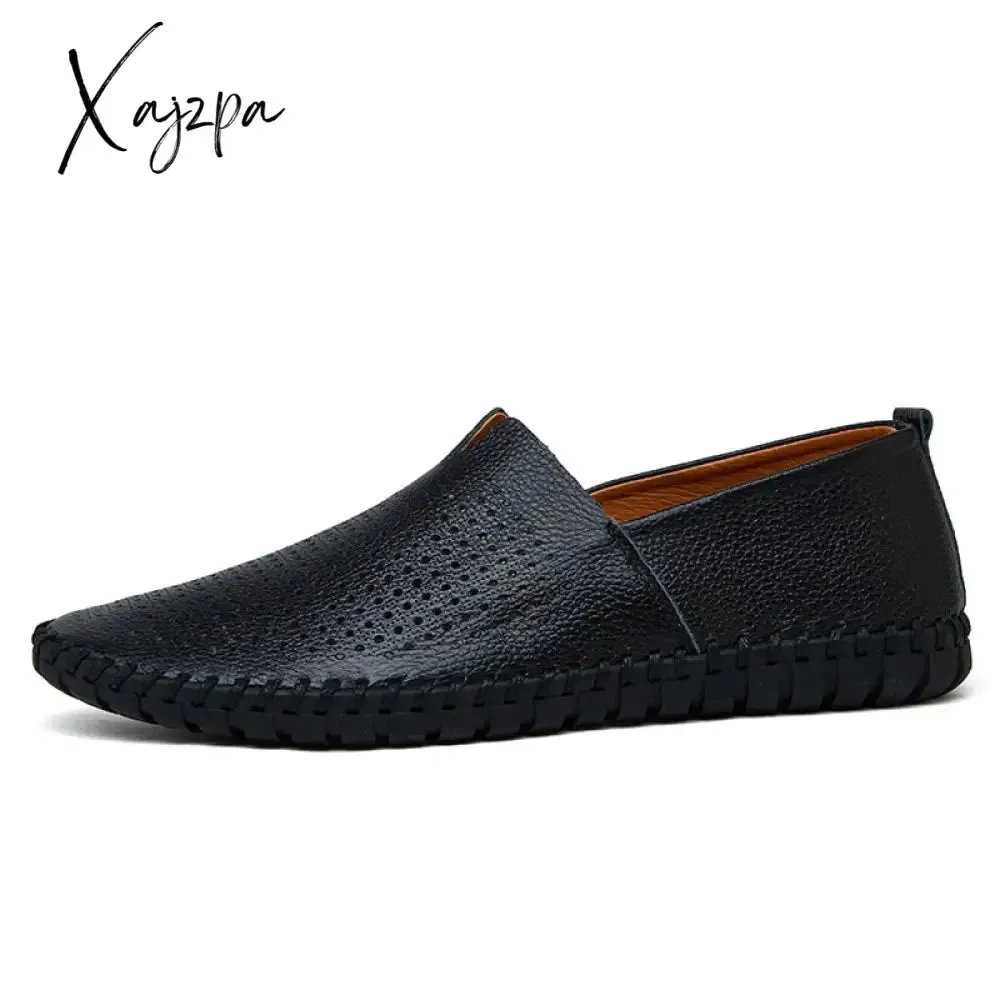Xajzpa - Genuine Cow leather Mens Loafers Fashion Handmade Moccasins Soft Leather Blue Slip On Men's Boat Shoe PLUS SIZE 658