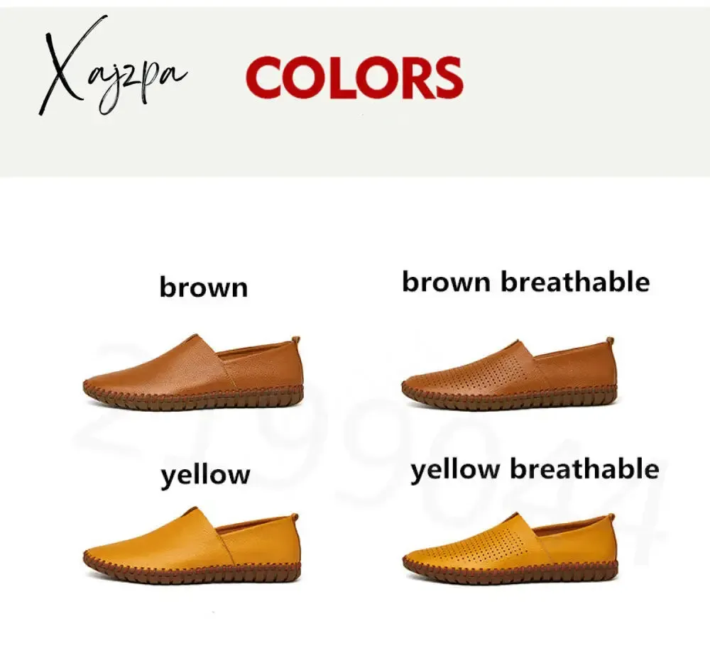 Xajzpa - Genuine Cow leather Mens Loafers Fashion Handmade Moccasins Soft Leather Blue Slip On Men's Boat Shoe PLUS SIZE 658