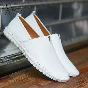 Xajzpa - Genuine Cow leather Mens Loafers Fashion Handmade Moccasins Soft Leather Blue Slip On Men's Boat Shoe PLUS SIZE 658